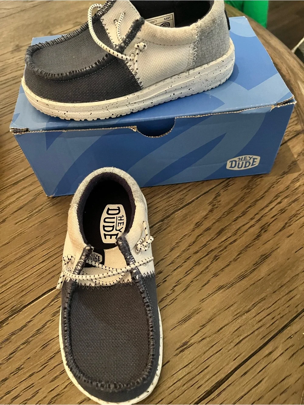 Hey Dude Kids Slip-On Moccasins in Navy and Cream
